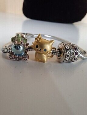 Gnoce 2x Charm Bracelet With 4 Sterling Silver Charms: Pandora Unicorn Cat And +